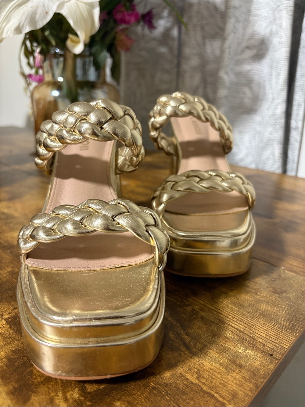 Gold Braided Platform Slide Sandals - Women